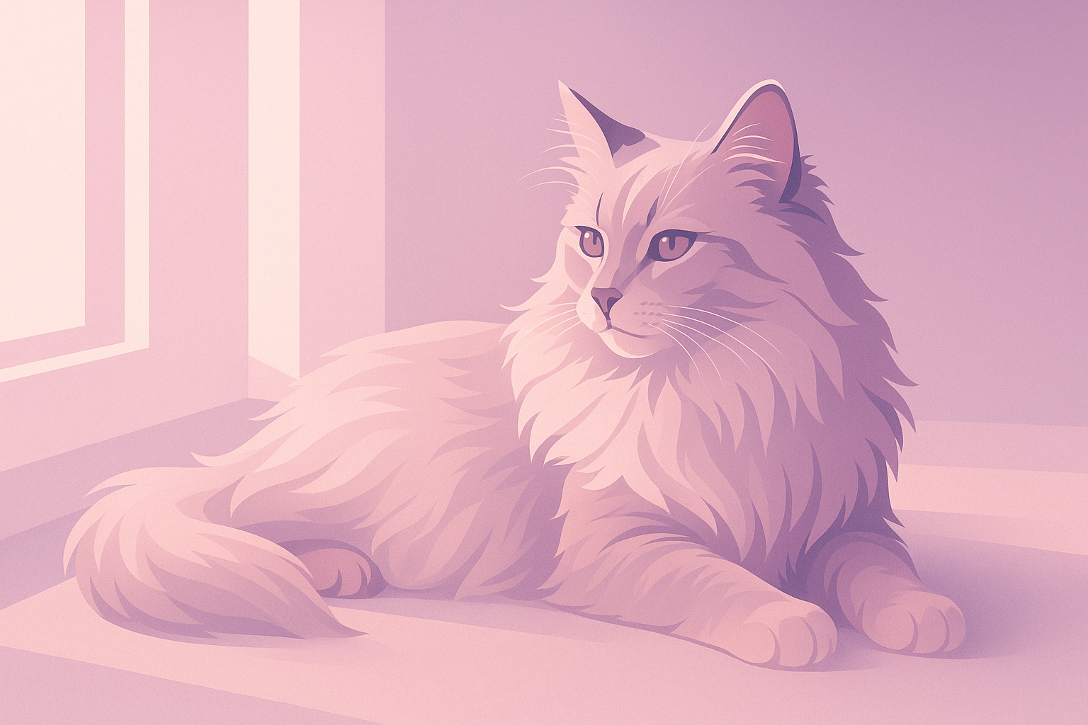 Elegant long-haired cat by window light
